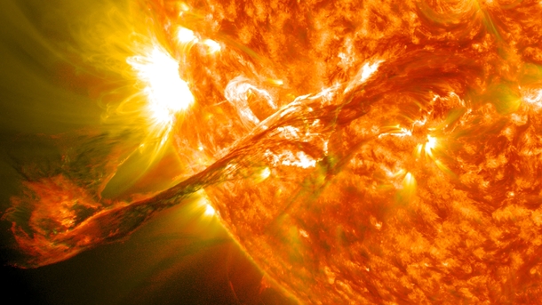 Coronal mass ejection erupting from the sun taken by NASA 
