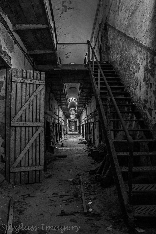 Corridor in an abandoned prison Eastern State Penitentiary PA