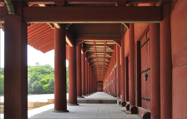 Corridor of the Jeongjeon the longest traditional building in Korea Jongmyo Shrine Seoul South Korea 