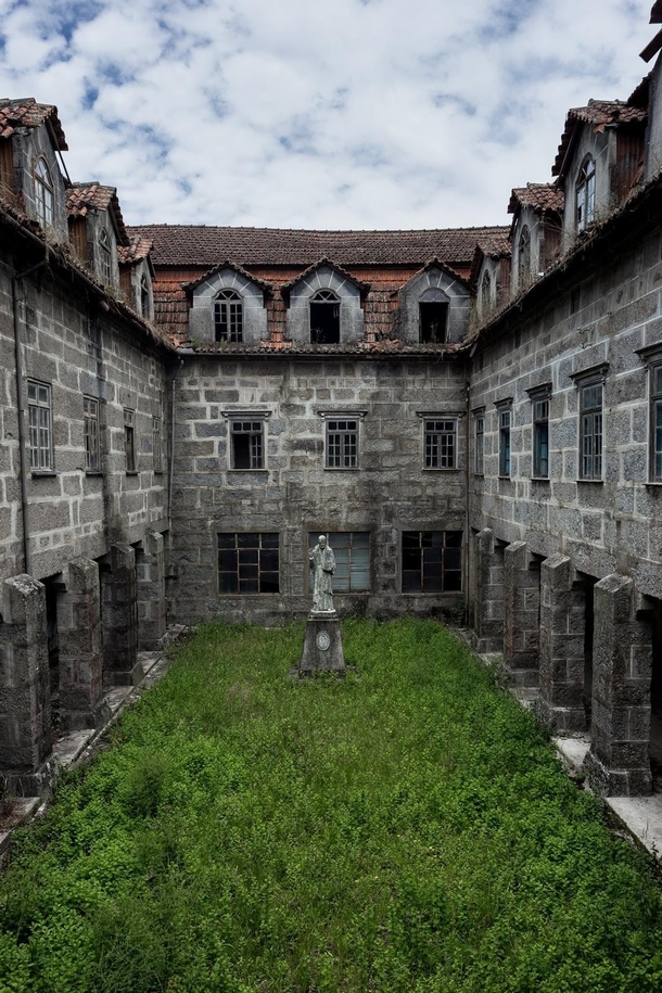 Courtyard of an abandoned monastery in Portugal