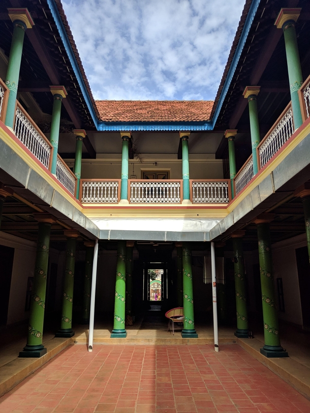 Courtyard of one of the many Chettinad Houses of Karaikudi Tamil Nadu India 