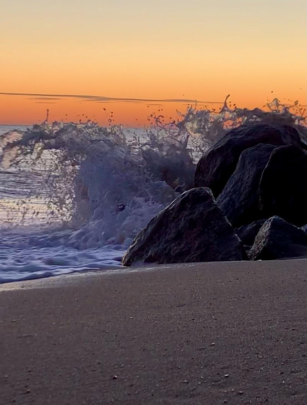 Crashing wave at sunset - Rhode Island USA 