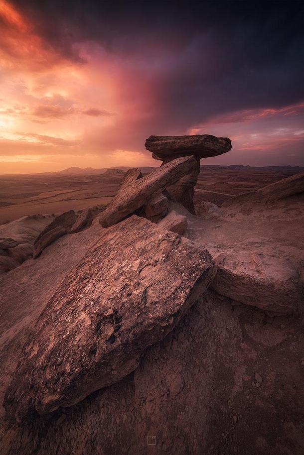 Crazy desert rock formations at sunrise Spain Bardenas Reales 