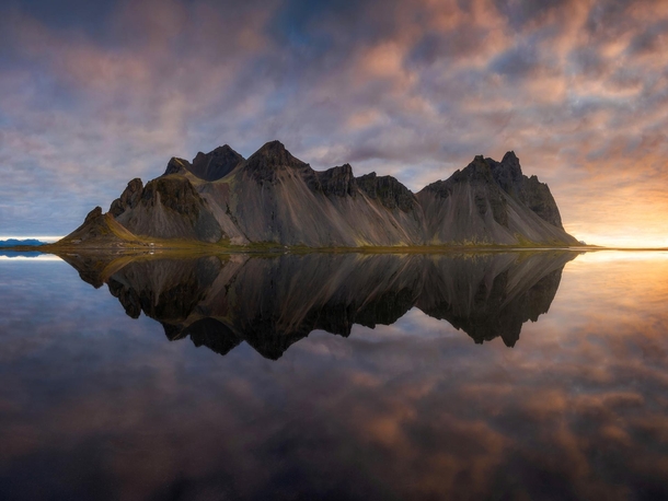 Crazy reflection of Vestrahorn mountain in Iceland 