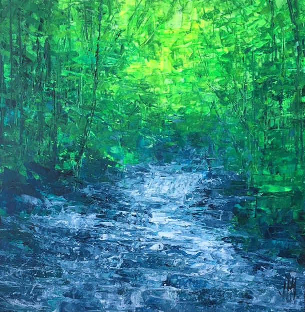 Creek flow at Rickets Glen State Park PA acrylic painting 