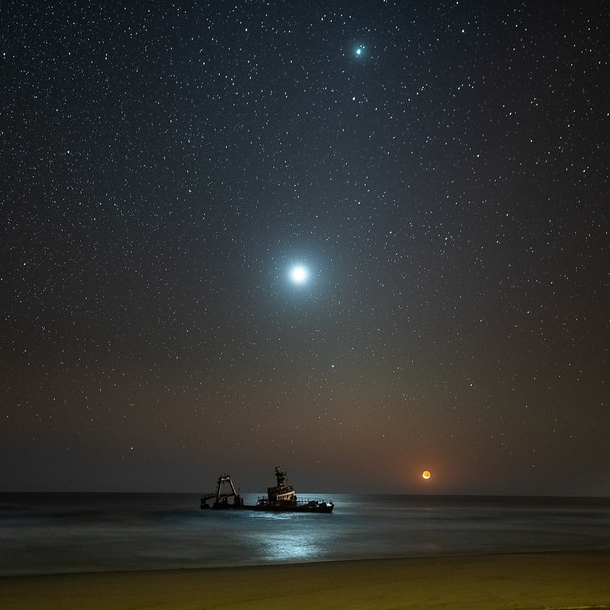 Crescent Moon Venus and Jupiter