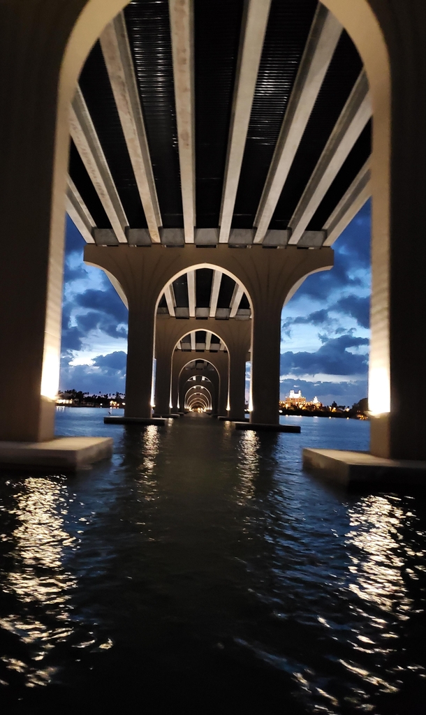 Crossing under bridge in Tampa Bay