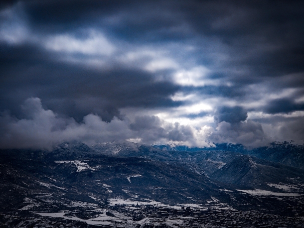 Dark clouds over mountains Armenia 