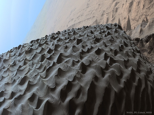 Dark Dunes on Mars Horizontally Compressed Image Credit NASA JPL-Caltech MSSS 