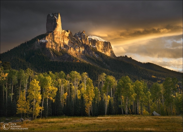Dark Golden Towers Chimney Rock National Monument CO  Photo by Zack Schnepf x-post from runitedstatesofamerica