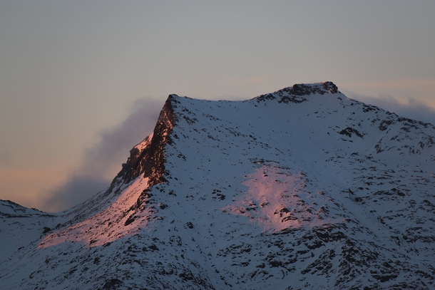 Dawn light over mountain in Lofoten Norway  OC