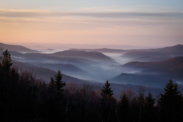 Dawn over the Williams River Valley in the Allegheny Mountains of West Virginia USA 