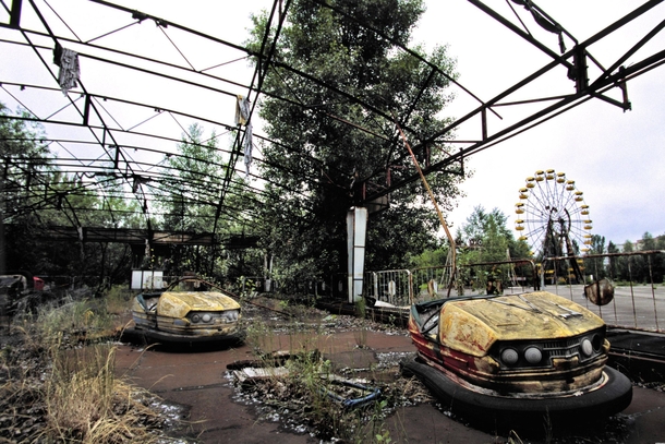 Decaying bumper cars Prypiat Ukriane 