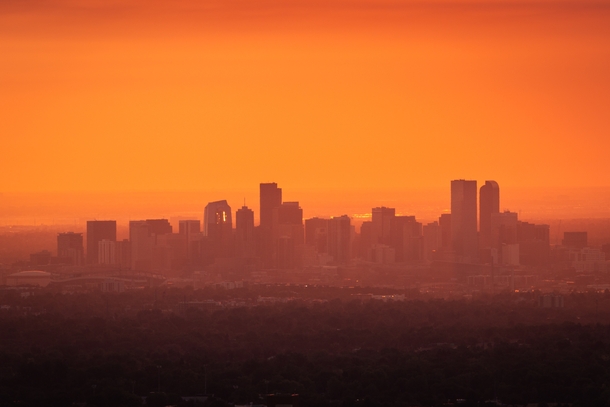 Denver skyline this weekend with  major wildfires nearby