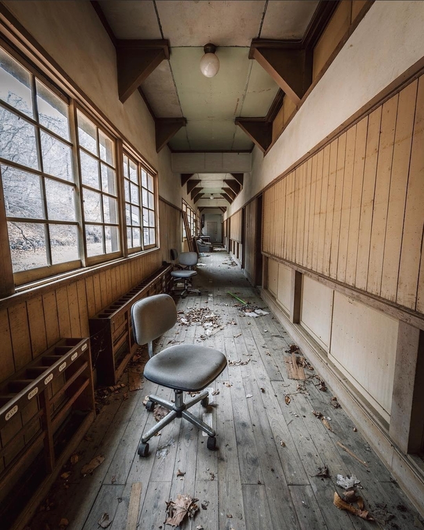 Derelict hallway in an old school