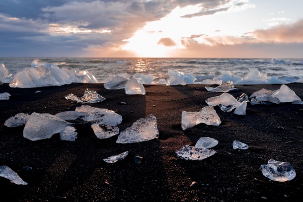 Diamond beach in Iceland at sunrise 