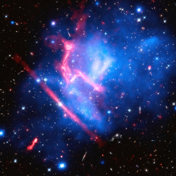 Disco lights from a galaxy cluster - MACS J 