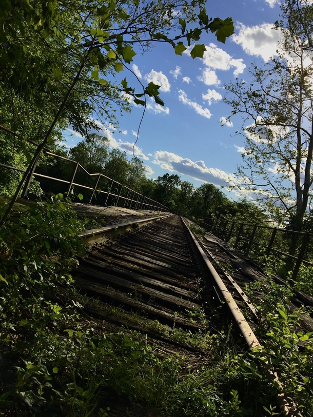 disusedabandoned train trestle I hike to often I thought this picture came out pretty nice the lighting was definitely in my favor