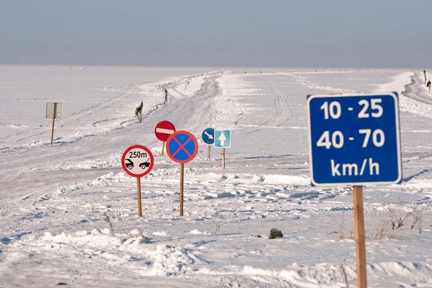 Does this count Ice road in Estonia Speed limit - kmh and - kmh Advised to avoid the range of - kmh for extended periods of time because of resonance Its also illegal to fasten your seat belts 