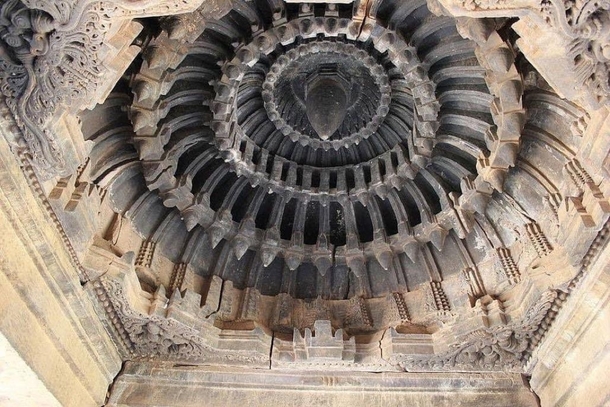 Domical bay ceiling art in the Veera Narayana Swami Temple th century Looks like an exauhst fan of rocket or fighter jet engine  India