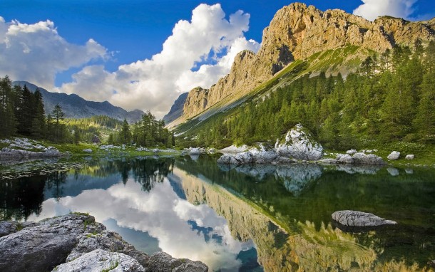 Double lake in Seven lakes valley Slovenia 