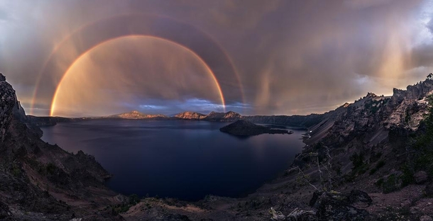 Double Rainbow at Crater Lake Oregon USA Photographer Jasman Mander 