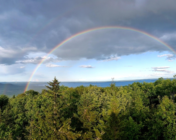 Double Rainbow on top of Douglas Mountain Maine OC 