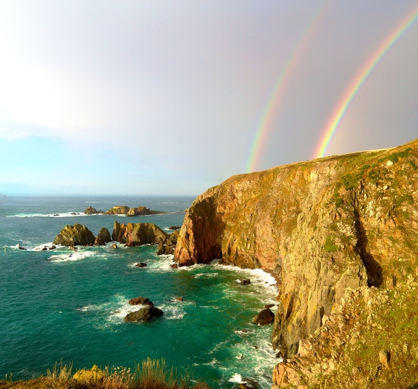 Double Rainbow over the cliffs of Alderney Channel Islands 
