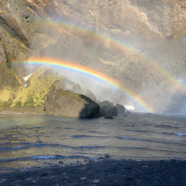 Double rainbow spotted at a waterfall in Iceland 