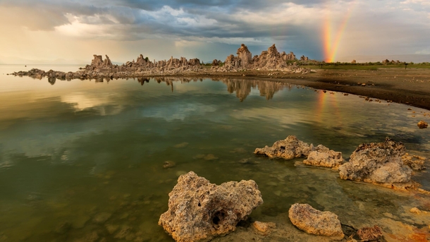 Double rainbows and crystal clear water Mono Lake California