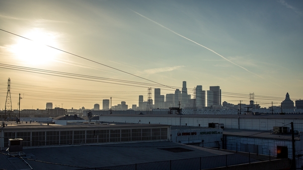 Downtown Los Angeles from a rooftop east of the LA river 