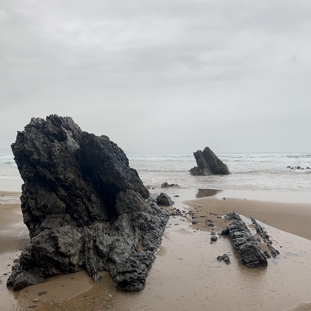 Dramatic beach rocks are dramatic in Asturias Spain 