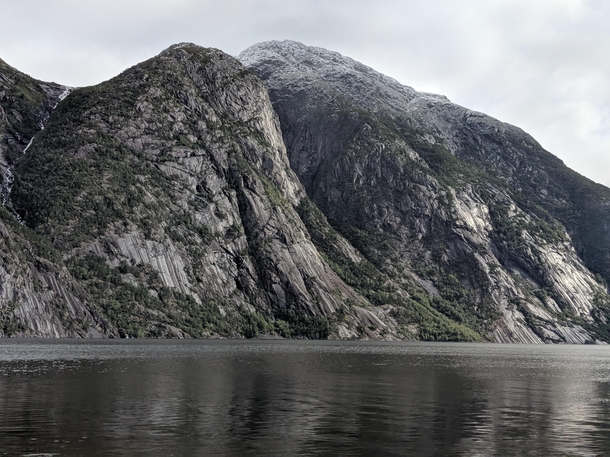 Dramatic scenery near Viking burial mounds Hreid Eidfjord Norway 