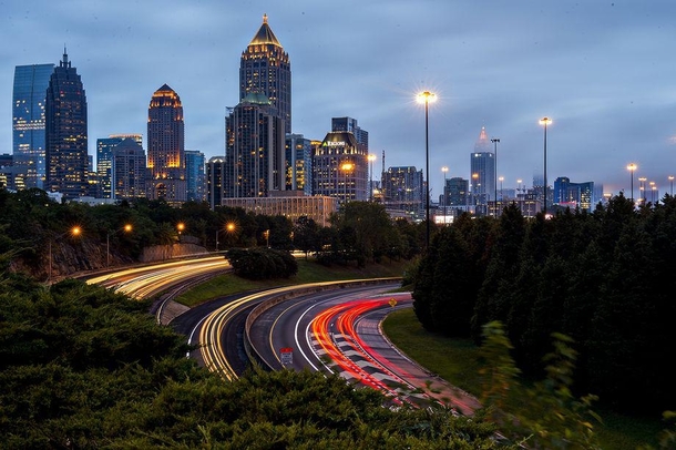 Driving through Atlanta on a cloudy night
