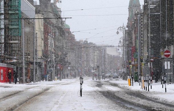 Dublin city in snow at Abby Street in 