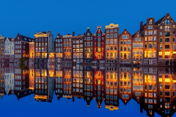 Dutch Colonial canal townhouses in Amsterdam Netherlands