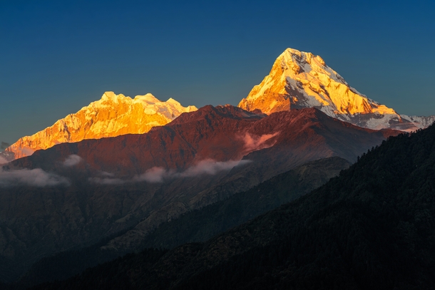 Dying light over the deadliest mountain in the world Annapurna Nepal 