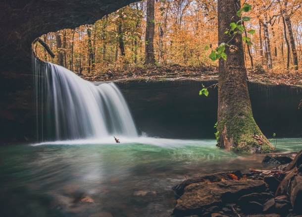 Early fall morning at Short Grotto Falls near the Mulberry River in Arkansas 