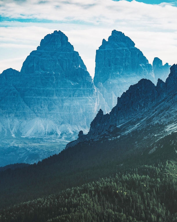 Early morning hike views of Tre Cime di Lavaredo in Italy 