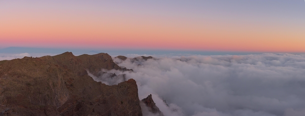 Earths Shadow and the Sea of Clouds from the top of La Palma  Canary Islands 