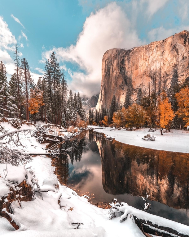 El Capitan after the first snowfall of the season in Yosemite this past weekend Yosemite National Park California 
