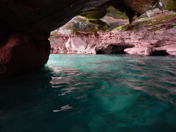 Emerald water in a Lake Superior Sea Cave Sand Island Apostle Islands National Lakeshore Wisconsin  x-post to rearthporn