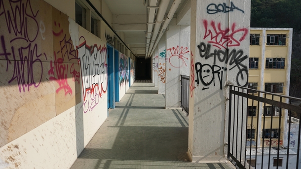 Empty hallway at an abandoned school in Hong Kong 