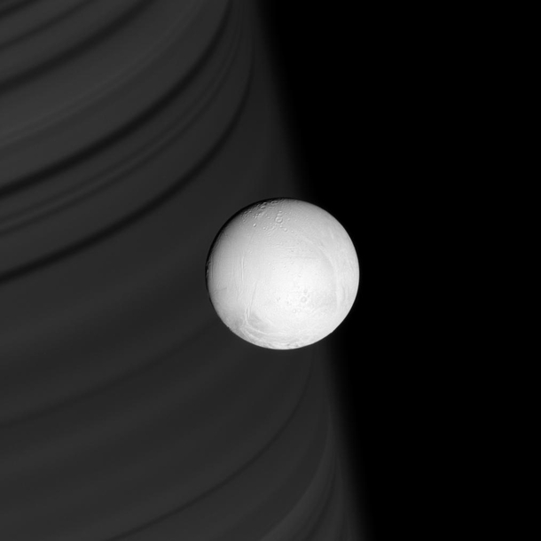 Enceladus with Saturn in the Backdrop 