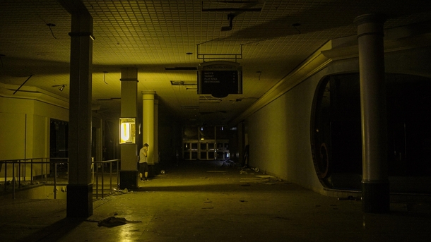 Entrance to a subway system in an abandoned mall located in the Midwest