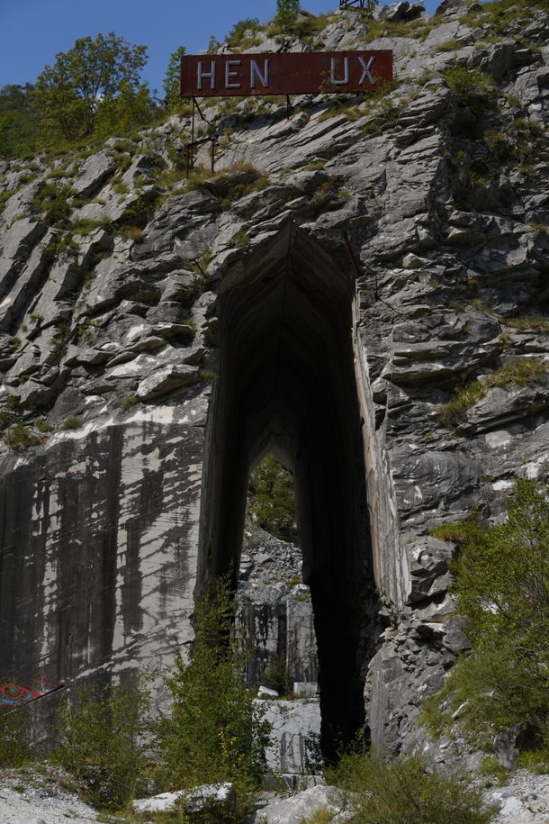 Entrance to an abandoned marble mine near Carrara Italy 