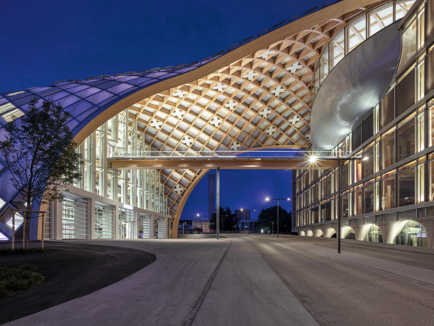 Entrance to new Swatch-Omega Headquarters Biel Switzerland Architect Shiguru Ban 