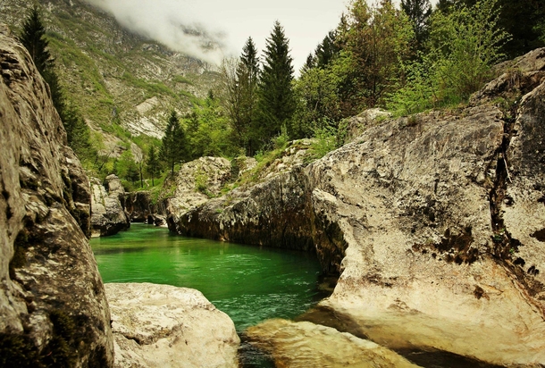 Entrance to the Great gorge of river Soa Triglav NP Julian Alps x 