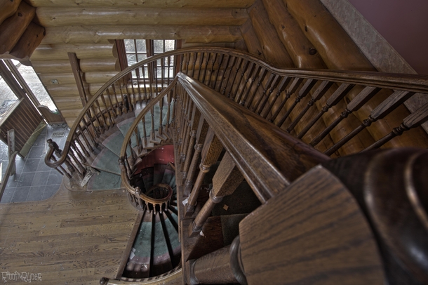 Epic Spiral Staircase Inside an Abandoned Country Log Mansion 