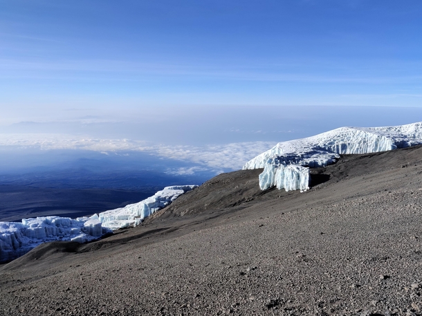Equatorial glaciers seen from Mt Kilimanjaros crater rim Tanzania 